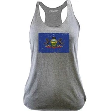 Ladies Pennsylvania State Flag Distressed Racerback Tank Top