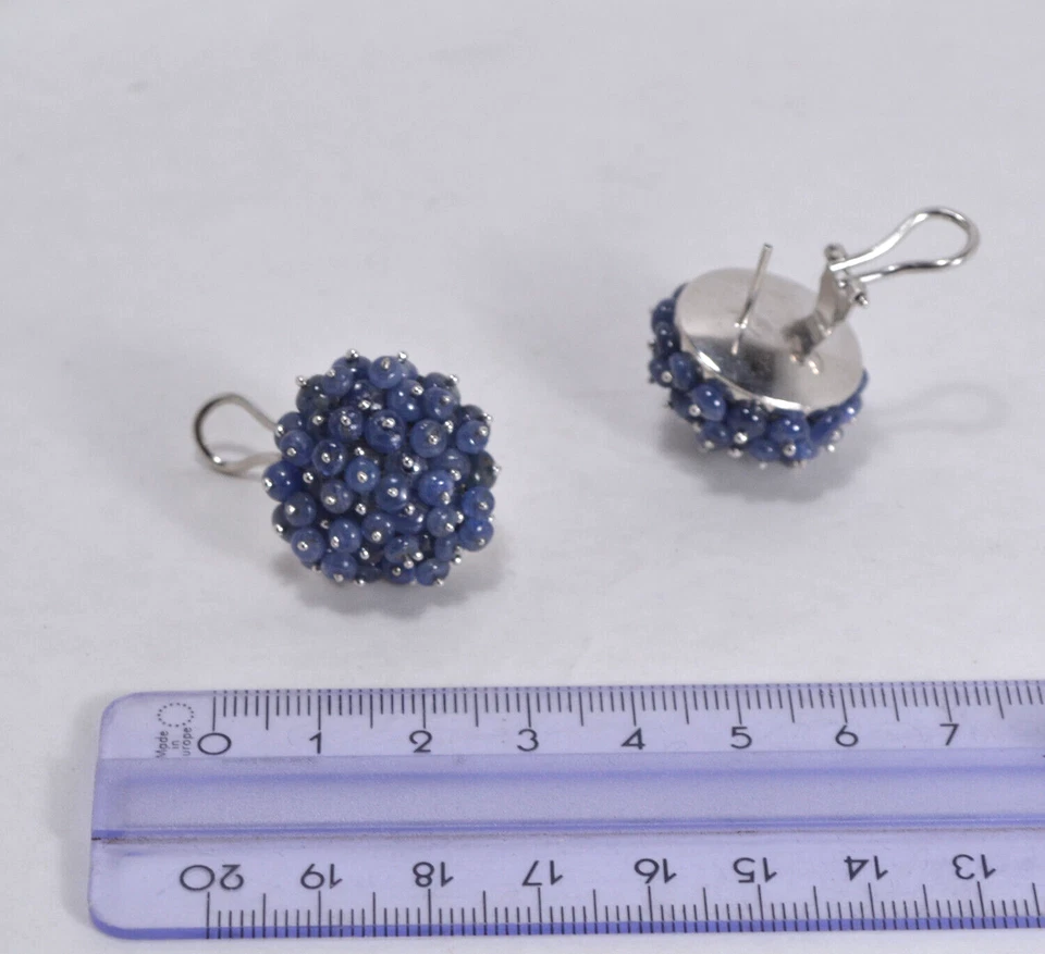 ORECCHINI  ARGENTO 925 GRANDE RODIATO ZAFFIRI LISCI 3 mm CLIPS FILO    AGHT 0855 - Immagine 3 di 3