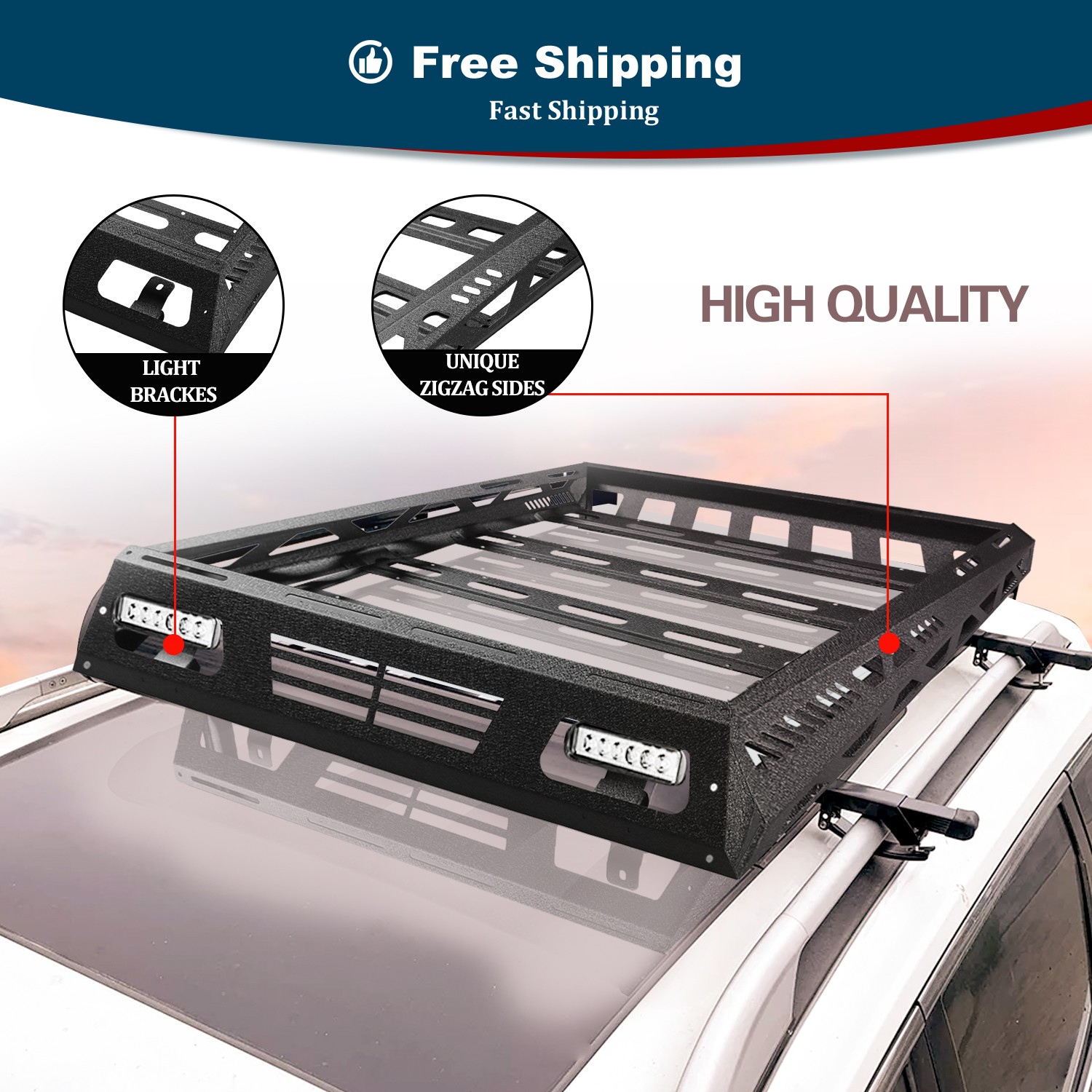 57x43'' Universal Roof Rack Heavy Duty Steel Cargo Top Luggage Carrier Basket
