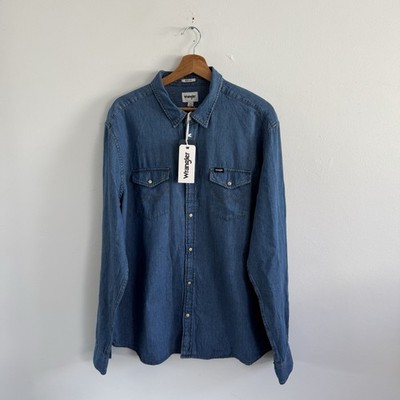 Wrangler Jeanshemd Herren XL Extra Large blau USA Cowboy Western Regular neu mit Etikett