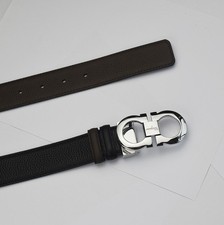 Ferragamo Men's belt Reversible/adjustable Silver finish Gancini buckle 120cm