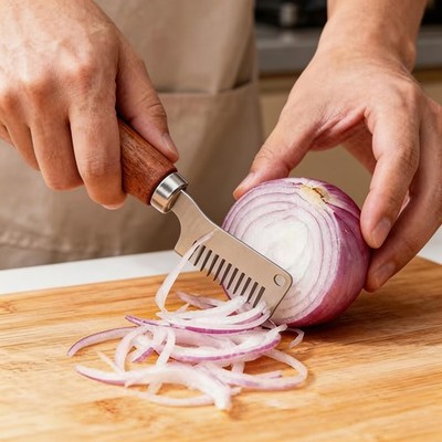 Wooden Handle Scallion Chopper Herb & Garlic Cutter for Home Kitchen