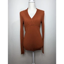 INC International Concepts V-Neck Orange Fitted Blouse Size XL