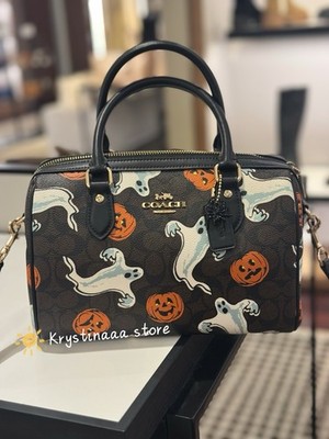 NWT Coach CCE73 Rowan Satchel Bag Signature Canvas Halloween Print