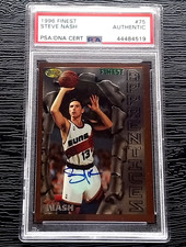 STEVE NASH HOF PG AUTOGRAPHED SIGNED 1996 TOPPS FINEST ROOKIE CARD PSA DNA . rookie card picture