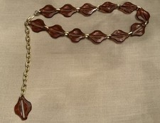 Vintage Faux Tortoise Shell Lucite Gold Tone Chain Belt West Germany Adjustable