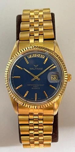 WALTHAM Quartz Watch 6M55 BLUE DIAL Rolex President Style Watch Waltham