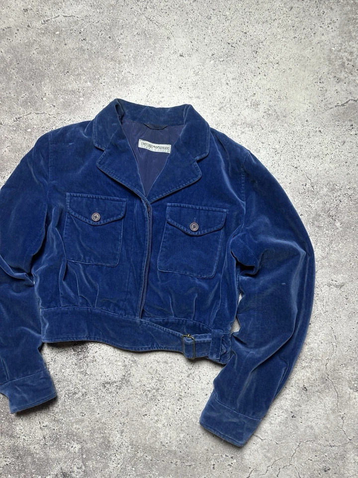 Винтажная женская велюровая куртка Emporio Armani синие короткие - Изображение 2 из 4