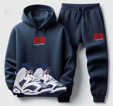 Men's Hoodie Joggers Sweatsuit Set 23 Legend Match Jordan 6 White Midnight Navy