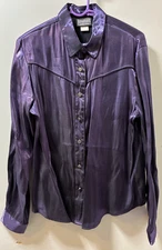 WOMENS LARGE PURPLE ROUGH RIDER BUTTON UP WESTERN SHOW SHIRT