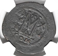 BYZANTIN EMPIRE. Maurice Tiberius 582-602 AD AE Follis Coin, High Grade!, NGC VF