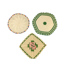 crochet potholders lot of 3 cottage core vintage white/antique white rose