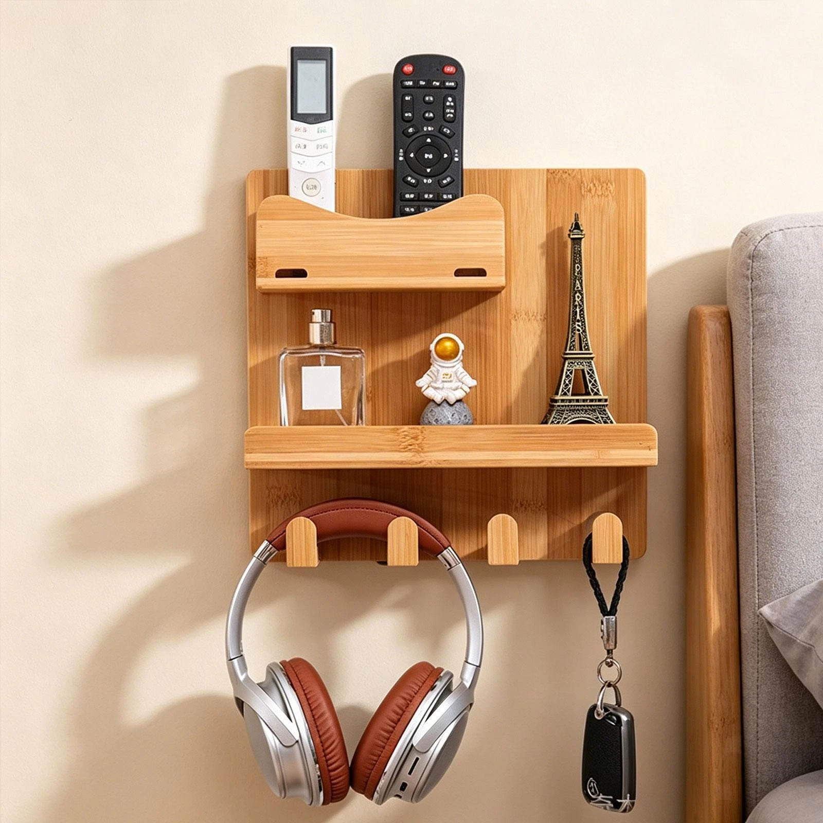 Wood Bedside Shelf Easy Installation Wall Mount for Earphone Glasses Remote