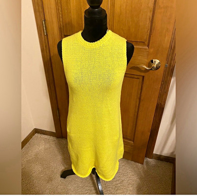 ZARA Women s S Yellow Solid Knit Sweater Dress Mini Crew Neck Sleeveless Stretch