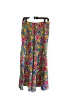 Vintage Talbots 100 Linen Floral Midi Skirt Size 10 Vibrant Tropical Beach 2 