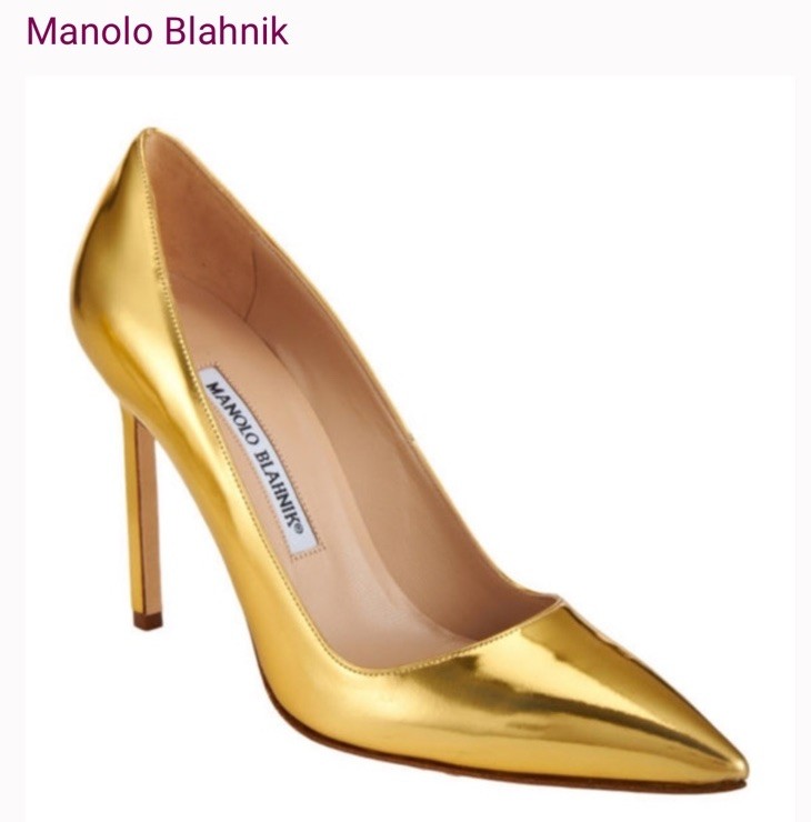 Manolo Blahnik Metallic Gold Specchio Leather BB Pumps 40.5 few very minor dings