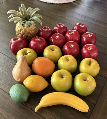 Lot 22 Pc Faux Artificial Fruit Apples Red Green Banana Pineapple Pear Orange