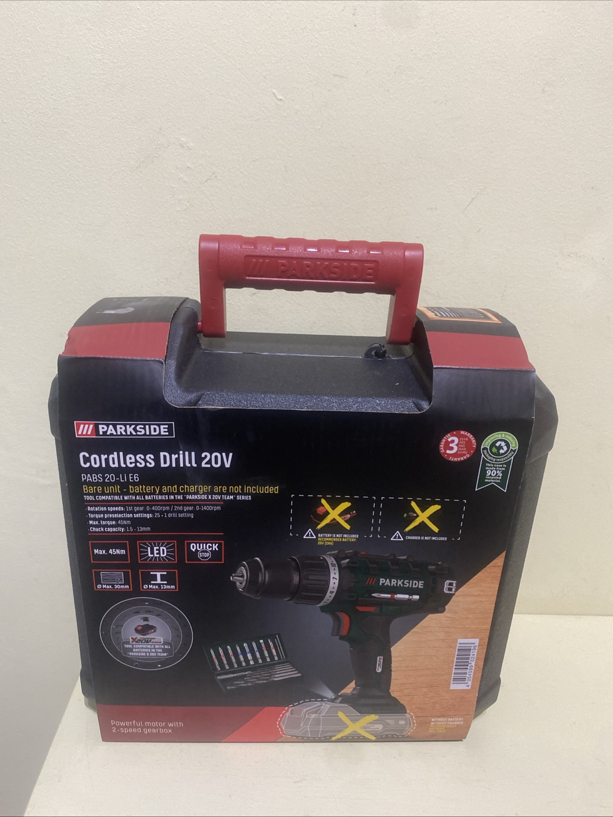 Parkside 20V Cordless Drill + Carry Case, Bare Unit Only PABS 20 Li E6
