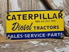 VINTAGE CATERPILLAR PORCELAIN SIGN OLD 10" DIESEL ENGINE FARM TRACTOR SERVICE