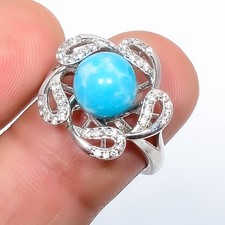 Larimar  White Cz Gemstone 925 Silver Plated Ring Adjustable 20 