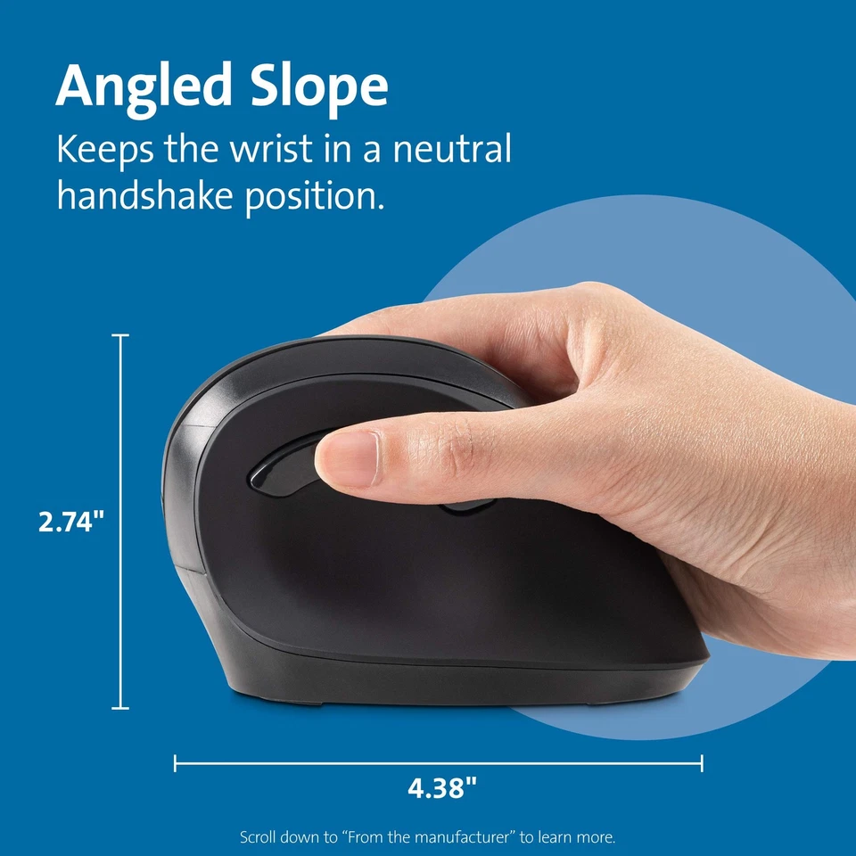 Kensington Ergonomic Vertical Wireless Mouse (K75575WW), Grey/Black Mid-Size - Image 2 of 4