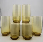 Set - 6 Vintage Honey Amber Drinking Glasses “NEWPORT” Ice Tea Water Tumblers 6"
