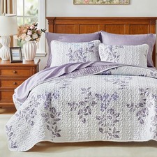 Floral Quilt Set 3 Piece Flower Quilt Sets King Size - Reversible Microfiber ...
