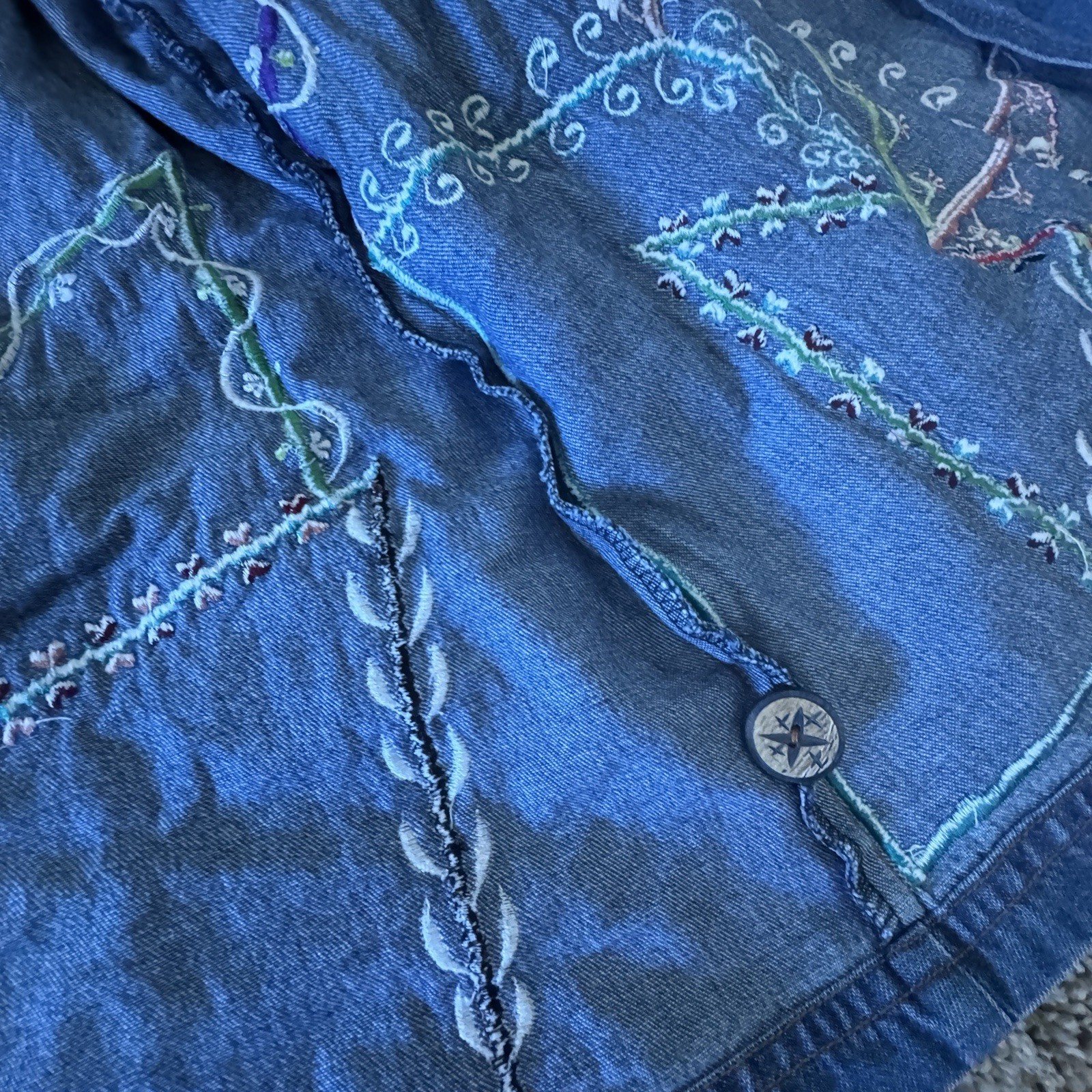 Indigo Moon Denim Patchwork Jacket Boho Artwear W… - image 12