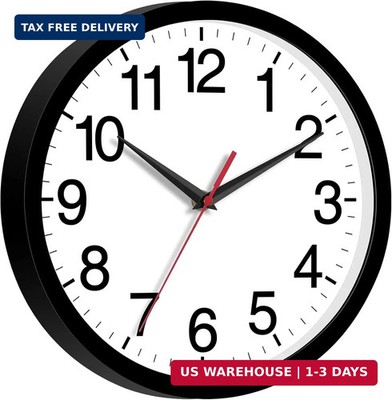 8'' Silent Wall Clock Battery Operated Non Ticking Analog Clock Home Office Black