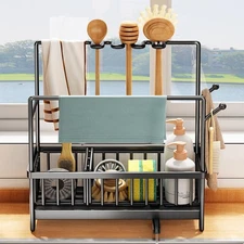 Sink Caddy with Drain Pan Sponge and Dishcloth Holder Rustproof Stainless Ste...