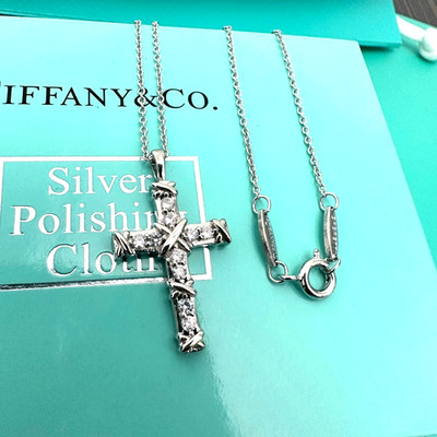 NewTliffany&Co21ct/Diamond/Platinum Cross Pendant 17'' Necklace in Box