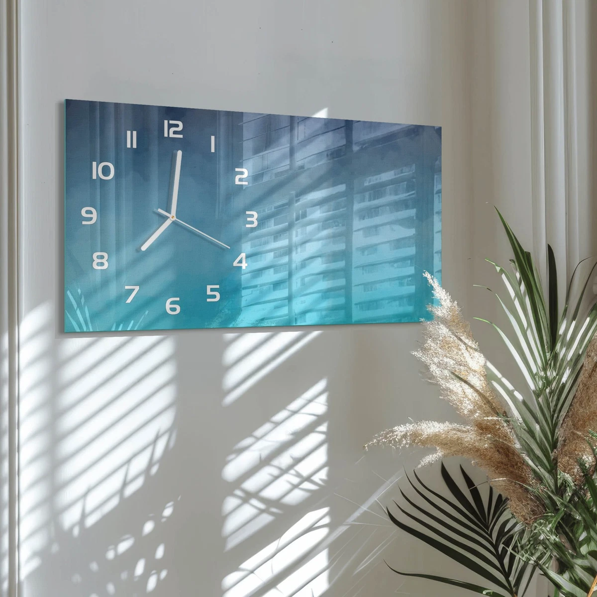 Reloj de Pared Rectangular Horizontal de Vidrio Templado Premium Humo 60x30 cm