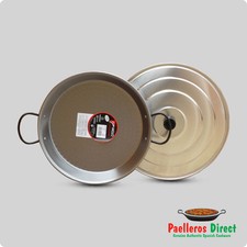 Authentic Spanish Paella Pan - 30cm Polished Steel Pan with 32cm Lid