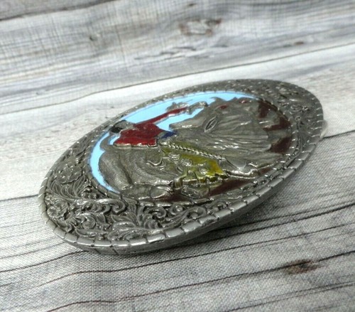 Bull Rider Cowboy Belt Buckle Western Rodeo Vtg 80s Indiana Metal Craft .B126 - Picture 5 of 7
