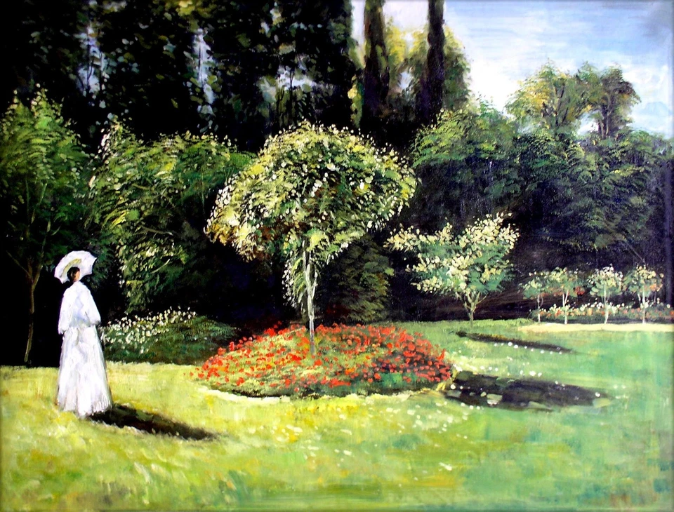 Claude Monet Jeanne in the Garden Repro, pintura al óleo pintada a mano 36x48 pulgadas Foto 2 de 2