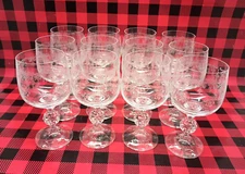 12 Crystalex Wine Glass Queen's Lace Bohemia Crystal Clear Etched Goblets VTG