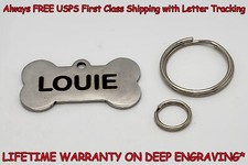 Deep Engraved Bone Pet ID Tag   Stainless Steel, Double Sided, Lifetime Warranty
