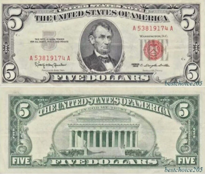 United States: 5 Dollars 1963  Red Seal from USA # A 53819174 A - XF
