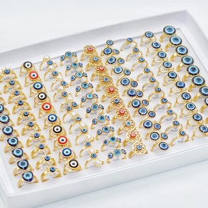 Authentic Bulk 30 Gold Plated Evil Eye Titanium Rings Mix Style Women Fingers