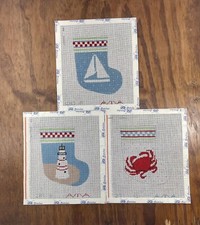 Aviva Hand Painted Needlepoint Canvas Mini Stocking Beach Theme YOU CHOOSE
