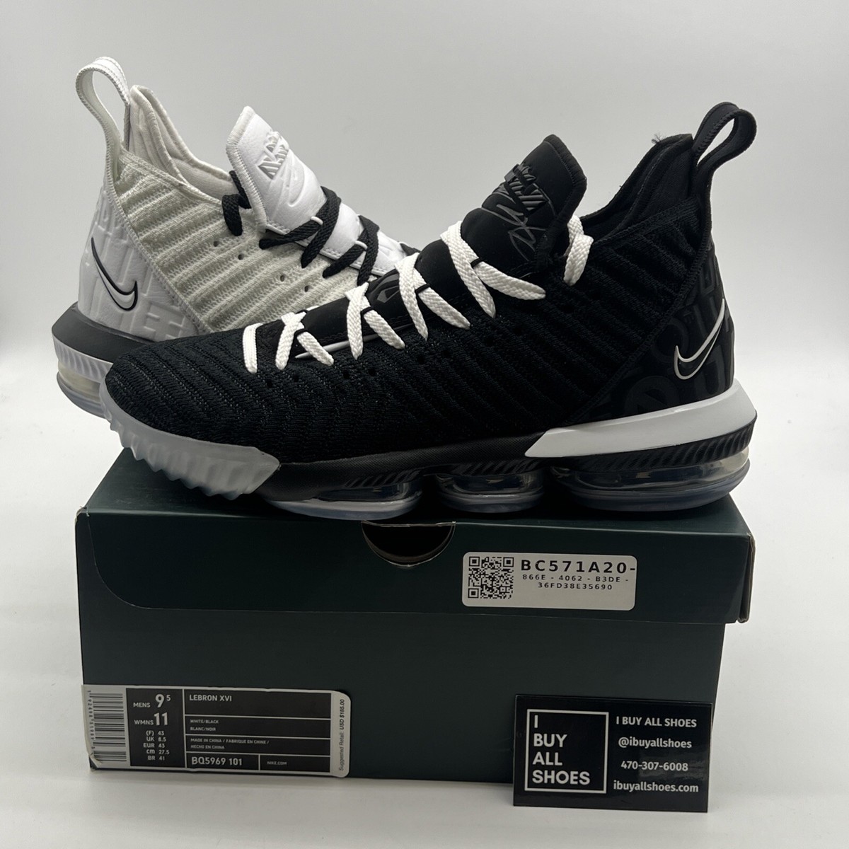 Size 9.5 - Nike LeBron 16 Equality - Black White (BQ5969-101
