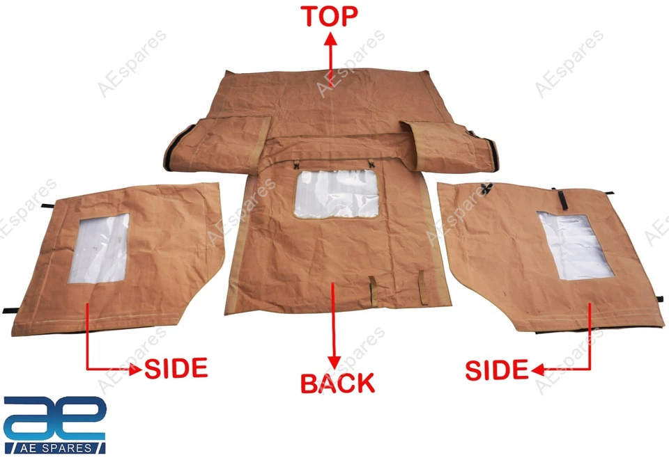 Canvas Half Cabin Soft Top Tan Color With Frame For Willys Jeeps CJ2A CJ3A S2u - Image 4 of 4