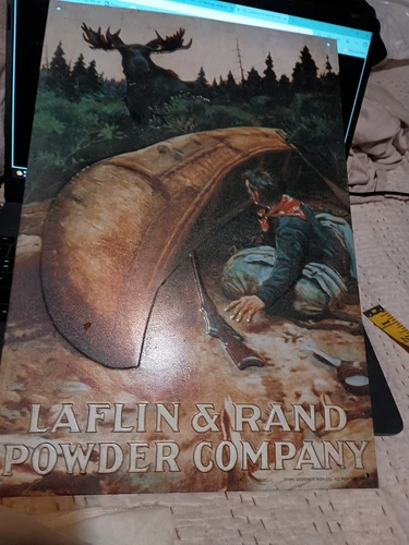 Vintage Tin Sign Hunting Moose Laflin & Rand Powder Company