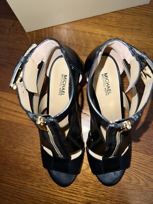 Michael Kors Anya Open Toe Black Leather Heel Size 6.5 | eBay display picture 1