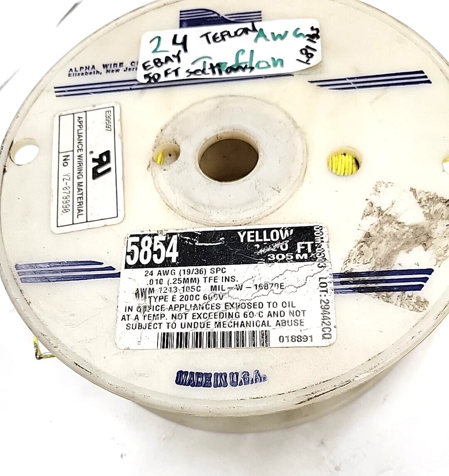 TEFLON 24GA ALPHA 5854 YELLOW JACKET stranded Wire $ PER 50ft SECTION free ship - Imagem 2 de 2