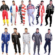 Unisex Mens All in One Pyjamas Aztec Jumpsuit Zip Up Fleece Hooded 1Onesie Adult