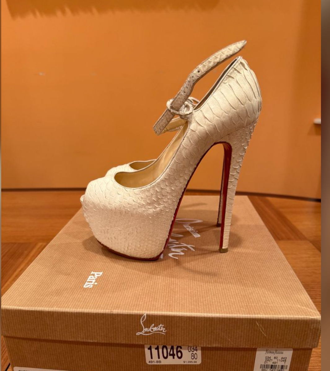 Christian Louboutin White Python Leather Platform Heels Size 38.5