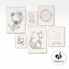 Baby, Girl Nursery Bedroom Wall Art Australian Animals, Personalised, Eucalyptus