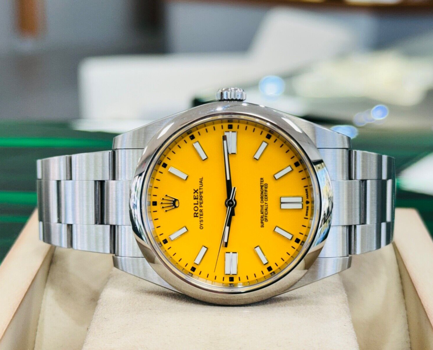 Rolex Oyster Perpetual 124300 41 Custom Yellow Dial Watch Box/Papers MINT image 6