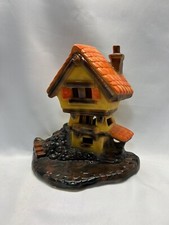 VINTAGE 1975 Homemade Ceramic Halloween Lighted Haunted House Mansion with Yard